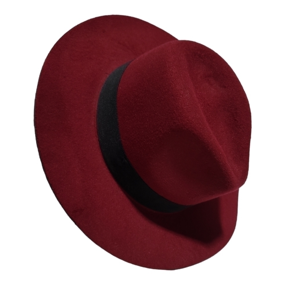 Marcus Adler Burgundy Fedora Wide Brim Hat  Black Trim